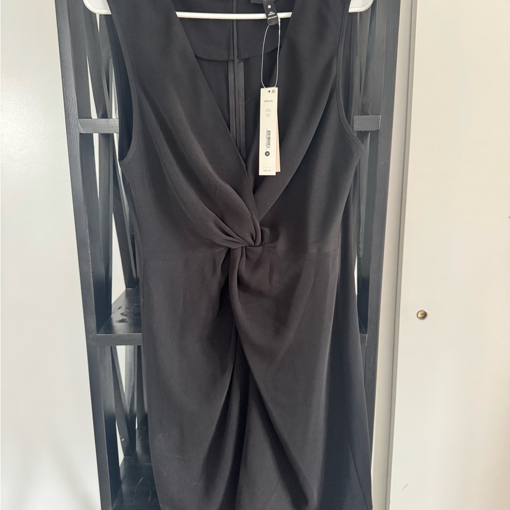 Aqua Black Twist-Front Mini Dress